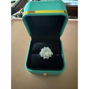 10K Moissanite  Ring D Color VVS1 Clarity Sterling Silver Sunflower Shape Sz 8